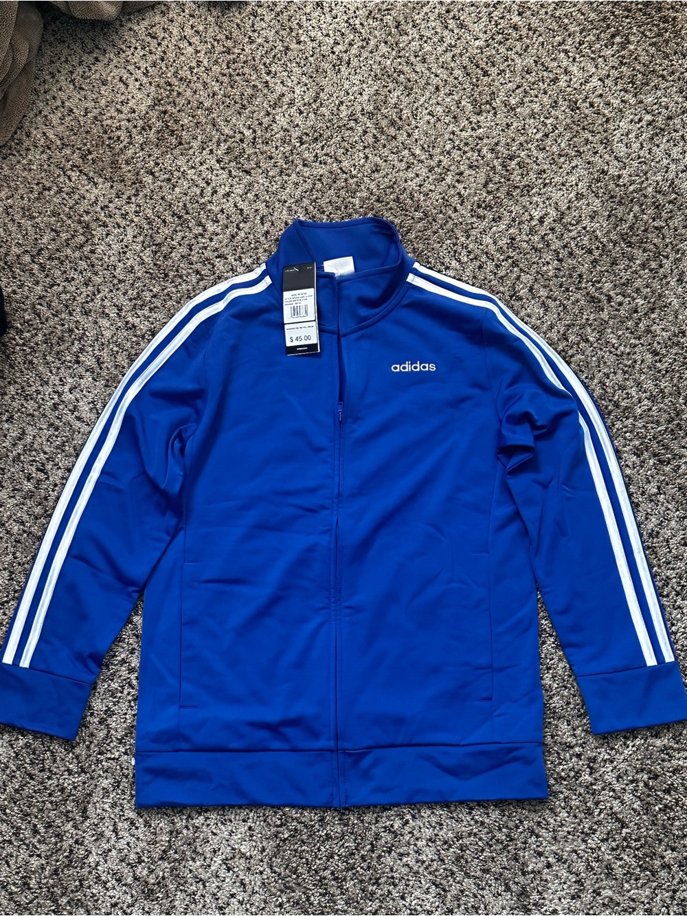 Adidas Boys M 10/12 Blue 3-Stripe Full Zip Track Jacket NWT